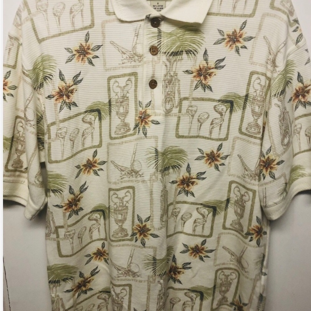 90s VINTAGE Boca Classics Golf Polo Short Sleeve Collared Shirt w-Tropical Print